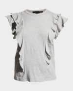 Image 1 of 5: Veronica Beard Bea Short-Sleeve Crewneck Ruffle Tee