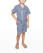 Image 2 of 2: Petite Plume Kid's Gingham Twill Pajama Set w/ Contrast Piping, Size 6M-14