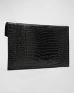 Image 4 of 6: Saint Laurent Uptown YSL Pouch in Croc-Embossed Leather