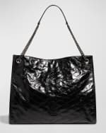Image 1 of 6: Saint Laurent Niki Large YSL Shopper Tote Bag in Crinkled Leather