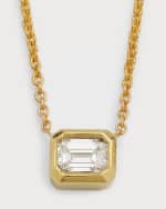 Image 1 of 5: Roberto Coin 18k Emerald-Cut Diamond Solitaire Necklace