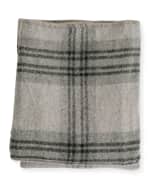 Image 1 of 2: Evangeline Linens Plaid Merino Wool King Blanket, Fog/Ledge
