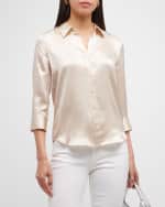 Image 3 of 6: L'Agence Dani Silk Satin 3/4-Sleeve Button-Down Blouse
