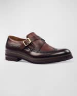 Image 1 of 3: Ike Behar Men's Fusion Wing-Tip Leather Loafers w/ Buckle Strap