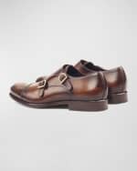 Image 2 of 3: Ike Behar Men's Regal Two-Tone Patina Leather Double-Monk Loafers