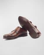 Image 3 of 3: Ike Behar Men's Regal Two-Tone Patina Leather Double-Monk Loafers