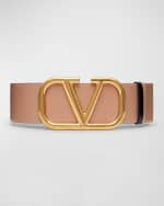 Image 1 of 4: Valentino Garavani V-Logo 70mm Wide Box Leather Belt