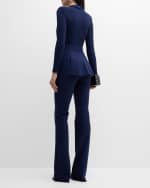 Image 3 of 6: Chiara Boni La Petite Robe Satin Lapel Long-Sleeve Peplum Jumpsuit