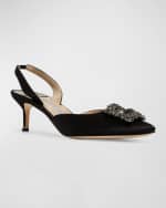 Image 3 of 6: Manolo Blahnik Hangisi Kitten-Heel Satin Slingback Pumps