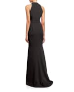 badgley mischka v neck column gown