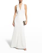 badgley mischka v neck column gown