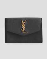 Image 1 of 4: Saint Laurent YSL Monogram Flap Card Case in Grained Leather