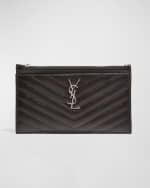 Image 1 of 4: Saint Laurent YSL Monogram Small Ziptop Bill Pouch in Grained Leather