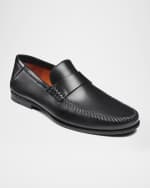 Image 2 of 5: Santoni Men's Paine Whipstitched Leather Loafers