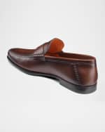 Image 3 of 5: Santoni Men's Paine Whipstitched Leather Loafers