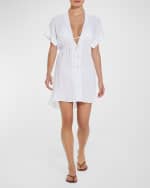 Image 1 of 3: Vix Solid Fuji Pleats Button-Front Caftan