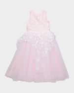 Image 1 of 4: White Label by Zoe Girl's Lauren 3D Flower Embellished Tulle Dress, Size 2-12
