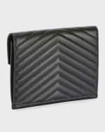 Image 5 of 6: Saint Laurent YSL Monogram Flap Clutch Bag in Grained Leather