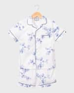 Image 1 of 2: Petite Plume Kid's Classic Floral-Print Pajama Set w/ Contrast Piping, Size 6M-14