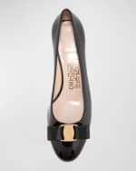 Image 4 of 4: Ferragamo Vara Bow Leather Low Pumps