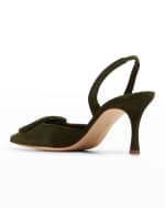 Image 4 of 5: Manolo Blahnik Maysli Suede Bow Slingback Pumps