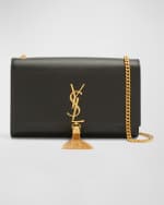 Image 1 of 6: Saint Laurent Kate Medium Tassel YSL Wallet on Chain in Grained Leather