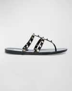 Image 1 of 5: Valentino Garavani Rockstud T-Strap Flat Slide Sandals