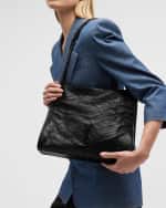 Image 3 of 6: Saint Laurent Niki Medium YSL Shopper Tote Bag in Crinkled Leather