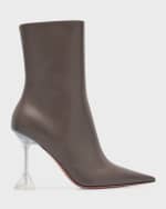Image 1 of 6: Amina Muaddi Giorgia Napa Clear-Heel Ankle Booties