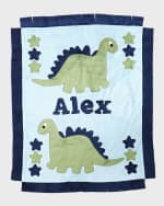 Image 3 of 3: Boogie Baby Personalized Dino the Dinosaur Plush Blanket, Blue/Green