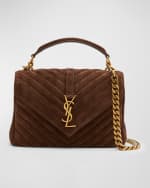 Image 1 of 6: Saint Laurent College Medium Flap YSL Shoulder Bag in Quilted Suede
