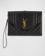 Image 1 of 6: Saint Laurent Envelope Flap YSL Clutch Bag in Grained Leather