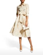 Image 4 of 5: Rickie Freeman for Teri Jon Metallic Jacquard Belted Shirtdress