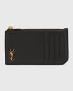 Image 1 of 4: Saint Laurent YSL Tiny Monogram Ziptop Card Case in Smooth Leather