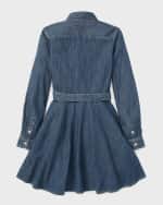 Image 4 of 5: Ralph Lauren Childrenswear Girl's Belted Fit-and-Flare Denim Shirtdress, Size 2-6X