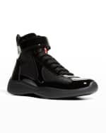 Image 2 of 6: Prada Men's America's Cup Patent Leather High-Top Sneakers