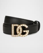Image 1 of 2: Dolce&Gabbana DG Swarovski Crystal & Pearl Leather Belt