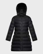 Image 1 of 2: Moncler Girl's Moka Long Quilted Jacket, Size 4-6