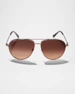 Image 1 of 5: Ferragamo Men's Gradient Metal Aviator Sunglasses