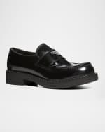 Image 2 of 6: Prada Men's Triangle Logo Leather Loafers