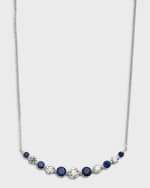 Image 1 of 5: Neiman Marcus Diamonds 18K White Gold Round Sapphire & Round Diamond GH/SI1 Smiley Necklace, 18"L, 1.13tcw