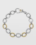 Image 1 of 5: LAGOS Caviar Lux Two-Tone Three Pave Diamond Station Oval Link Bracelet
