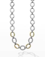 Image 4 of 5: LAGOS Caviar Lux Two-Tone Three Pave Diamond Station Oval Link Necklace