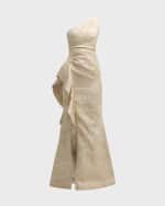 Image 1 of 6: Rickie Freeman for Teri Jon One-Shoulder Jacquard Side-Ruffle Gown