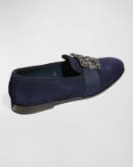 Image 4 of 5: Manolo Blahnik Men's Carlton Buckle-Embellished Suede Loafers