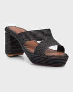 Image 5 of 6: Carrie Forbes Raffia Crisscross Block-Heel Sandals