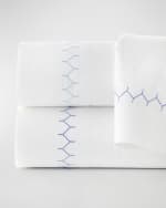 Image 3 of 3: John Robshaw Stitched Light Indigo 300 Thread Count King Sheet Set