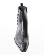 Image 5 of 5: Jo Ghost Men's Floral Laser-Print Button Ankle Boots