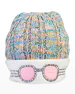 Image 4 of 4: Bling2o Kid's Rainbow Rib-Knit Beanie w/ Faux-Fur Pompom