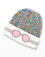 Image 3 of 4: Bling2o Kid's Rainbow Rib-Knit Beanie w/ Faux-Fur Pompom